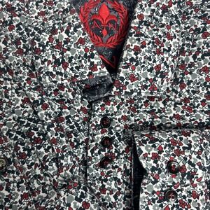 Au Noir Men's Size 4 Red Grey White Dress Shirt Long Sleeve Contrast Flip‎ Cuff